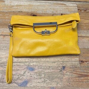 Sondra Roberts Yellow Leather Wristlet Clutch